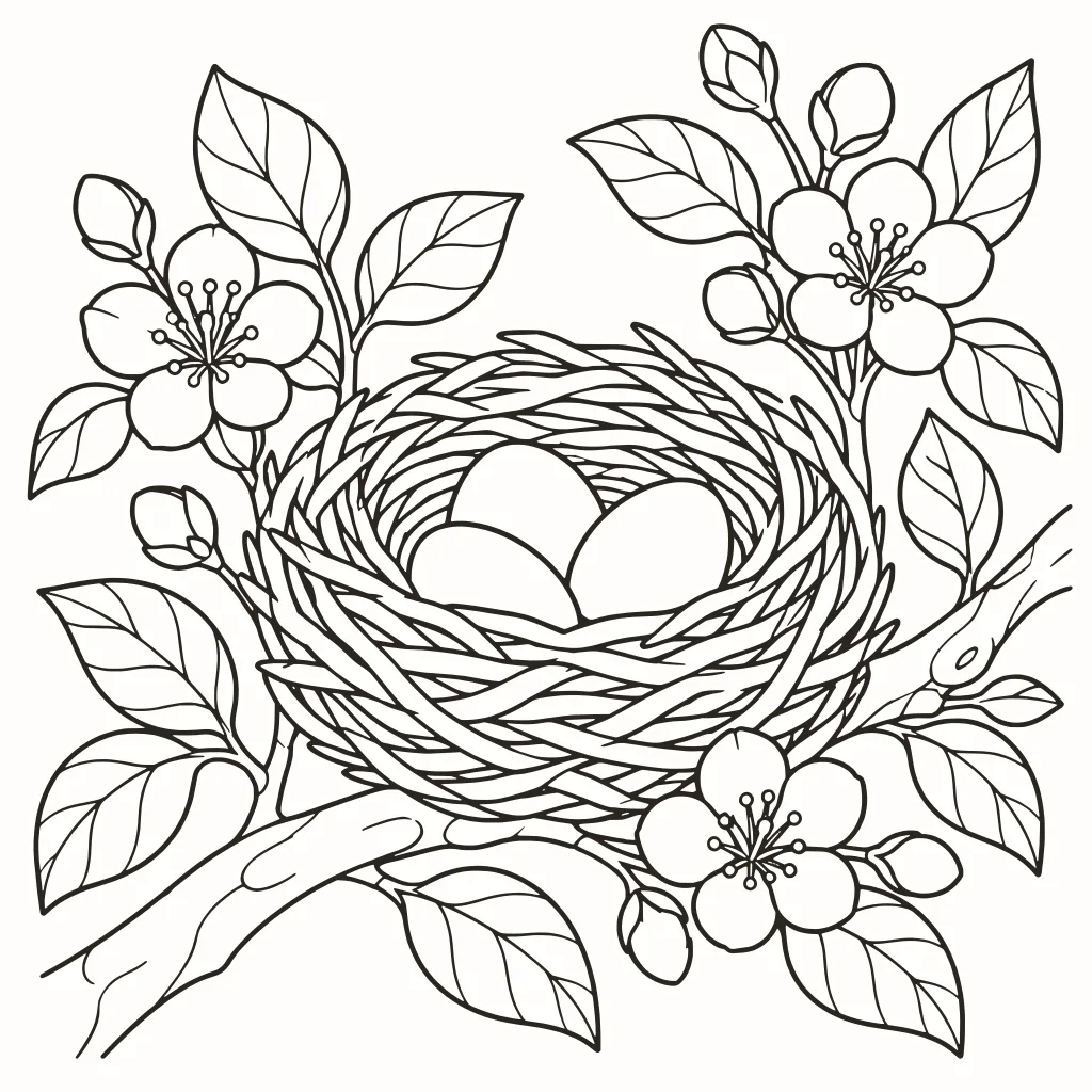 Coloriage le nid, dessin au trait à imprimer