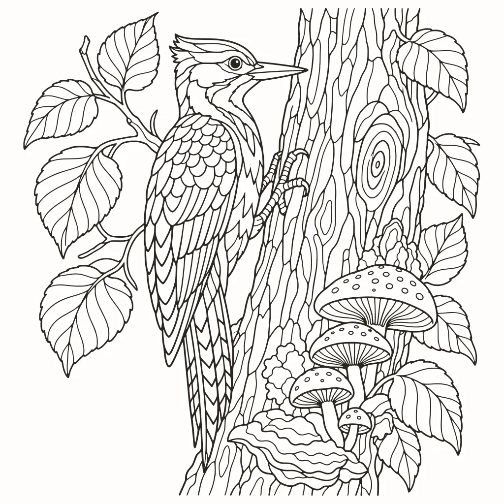 Coloriage pic-vert, dessin au trait à imprimer