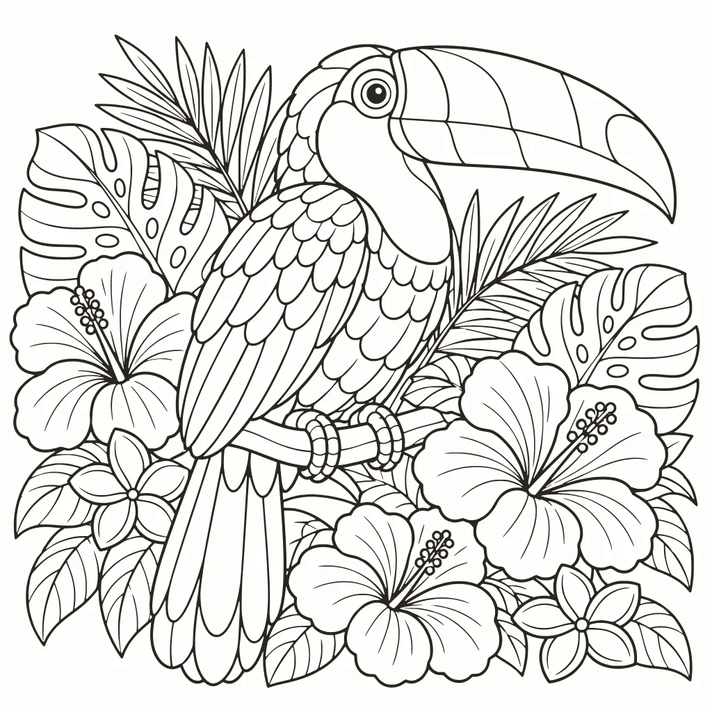 Coloriage toucan, dessin au trait à imprimer