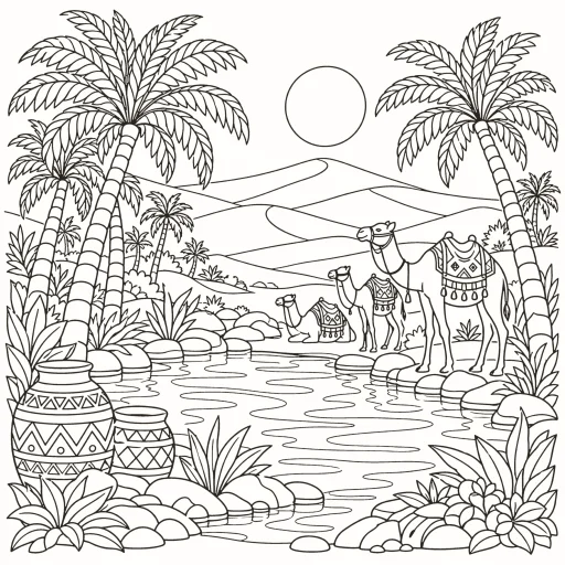 Coloriage Oasis du désert