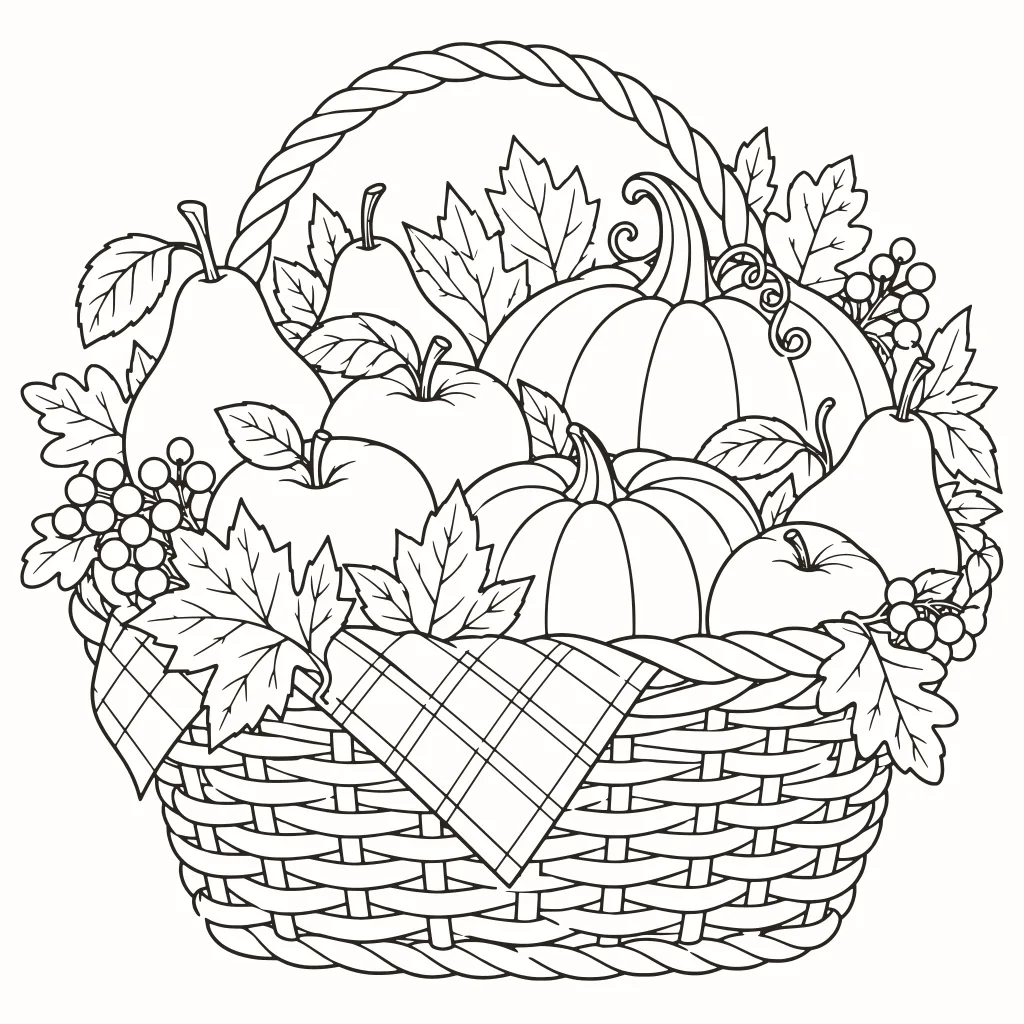 Coloriage panier d'automne, dessin au trait à imprimer