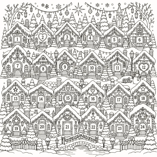 Ausmalbild Adventsdorf