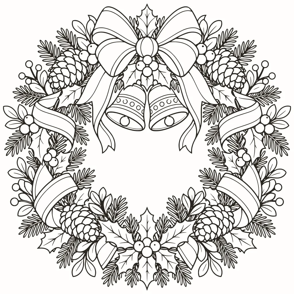 Coloriage couronne de Noël, dessin au trait à imprimer