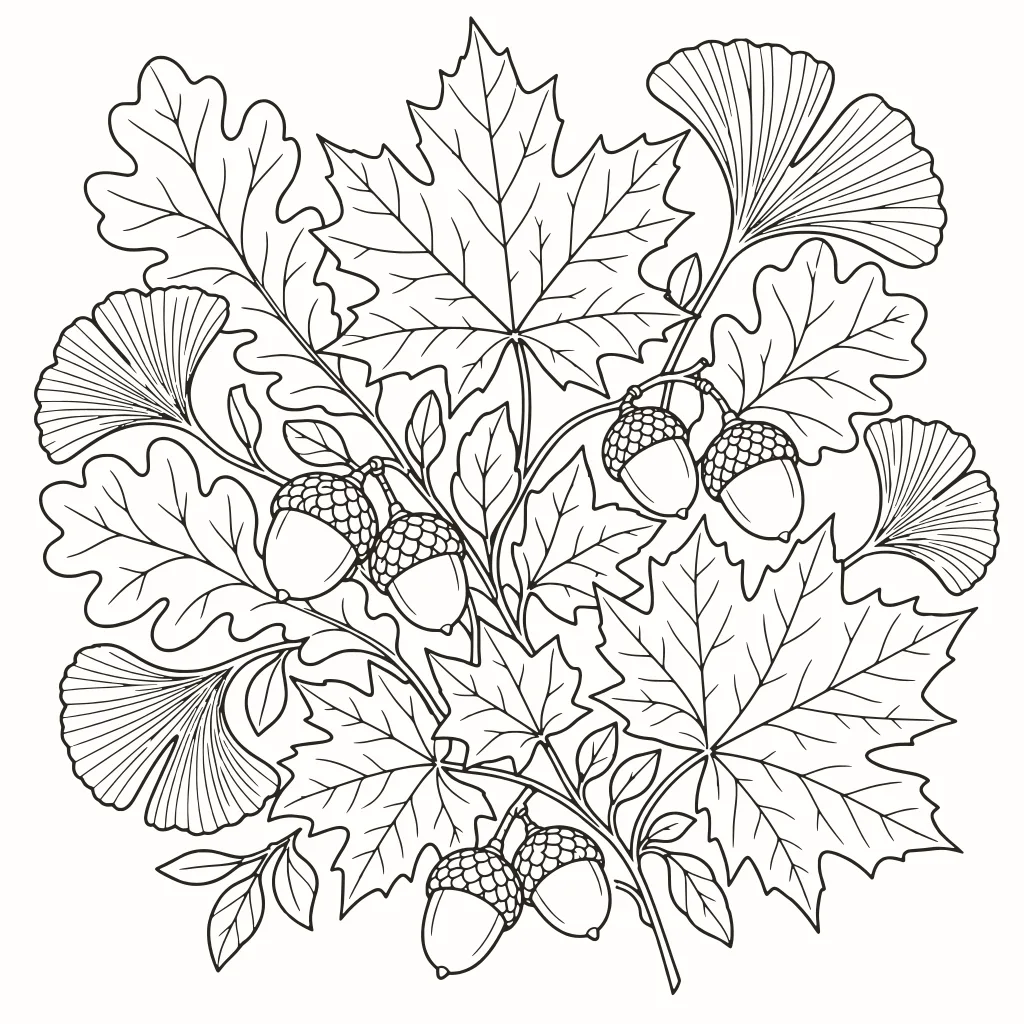 Foglie d’autunno da colorare, disegno al tratto da stampare