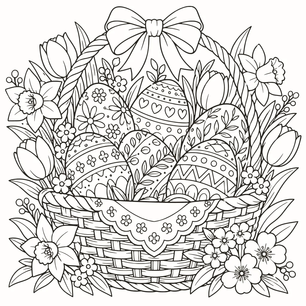 Coloriage œufs de Pâques, dessin au trait à imprimer