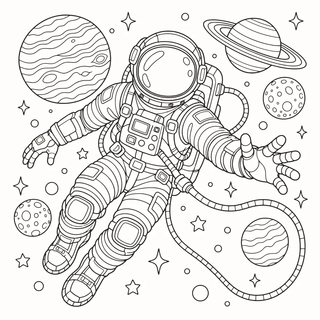 Coloriage astronaute, dessin au trait à imprimer