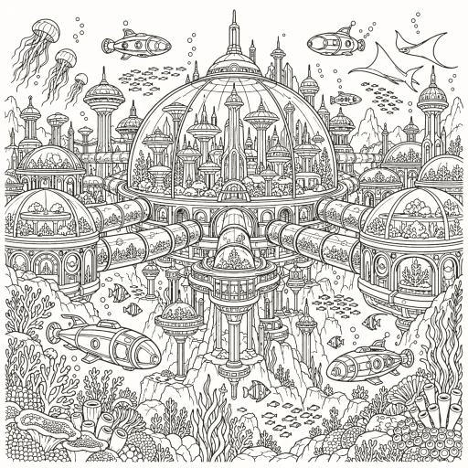 Underwater city coloring page