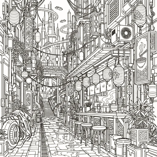Neon alley coloring page
