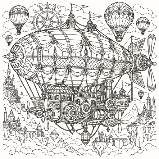 Steampunk airship coloring page