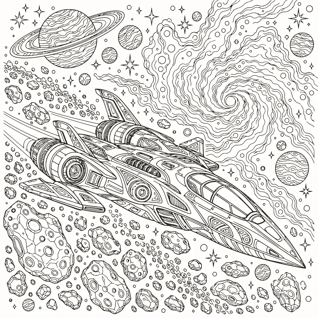 Explorer ship coloring page, line art to print