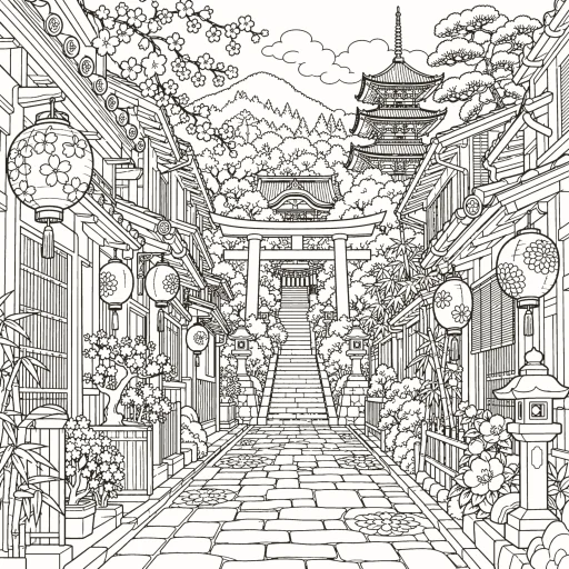 Coloriage Ruelle de Kyoto