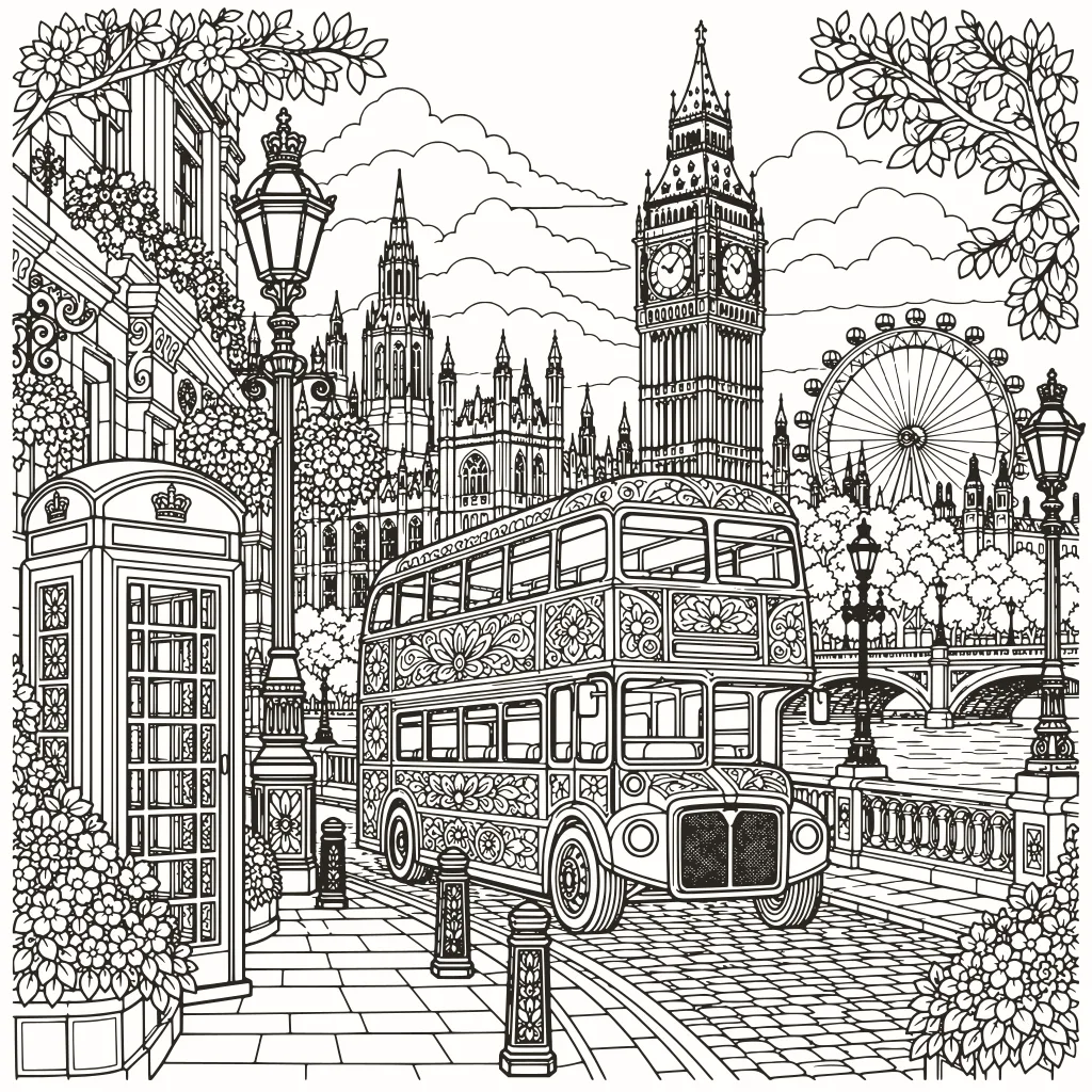 Coloriage londres, dessin au trait à imprimer
