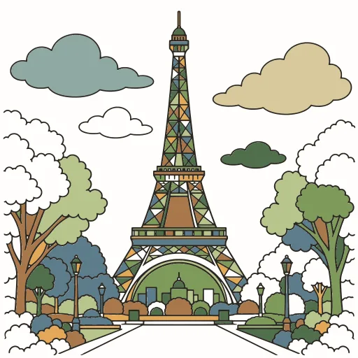 Coloriage Tour Eiffel colorié