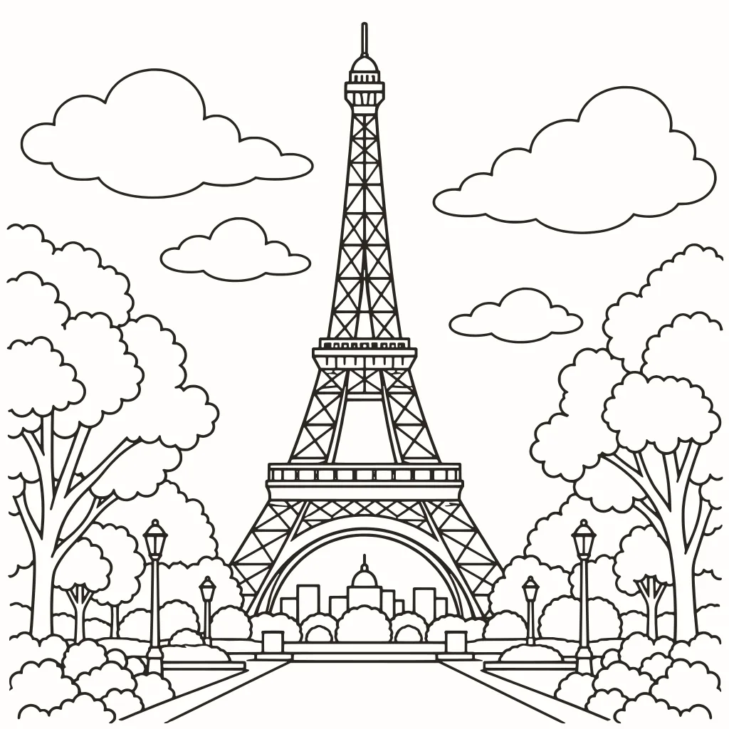 Coloriage tour Eiffel, dessin au trait à imprimer