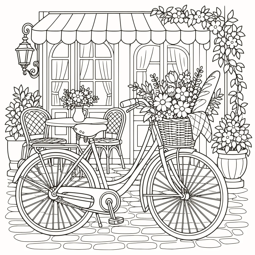 Bike ride coloring page, line art to print