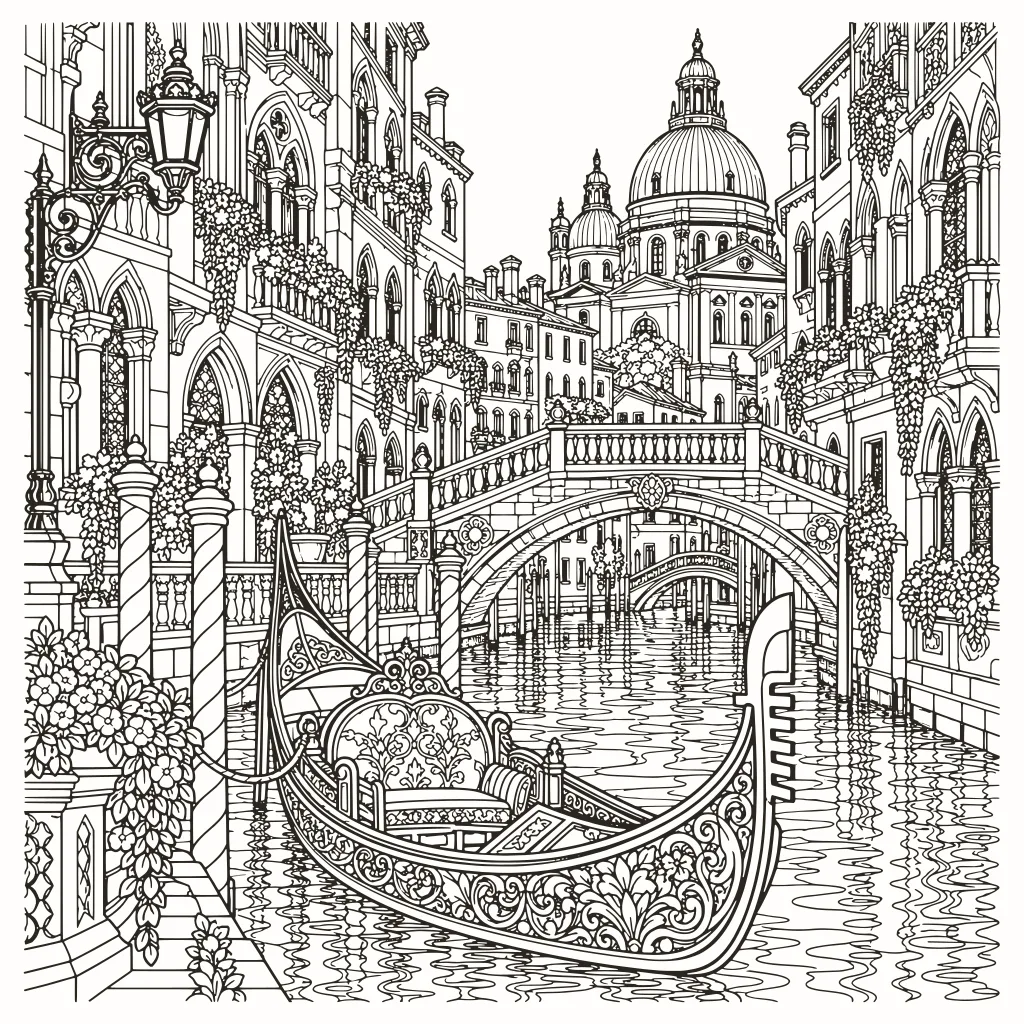 Coloriage venise, dessin au trait à imprimer